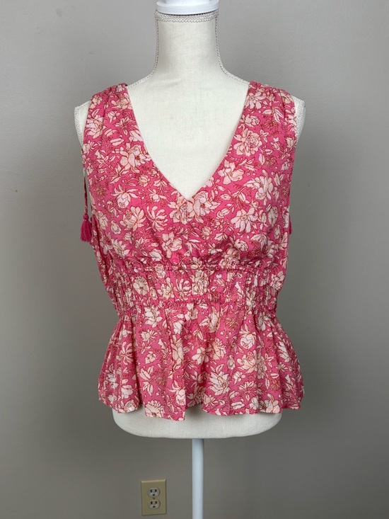 J. Crew Tops - J Crew Top Womens Lg Pink White V-Neck Cotton Voile in Tossed Floral Blouse